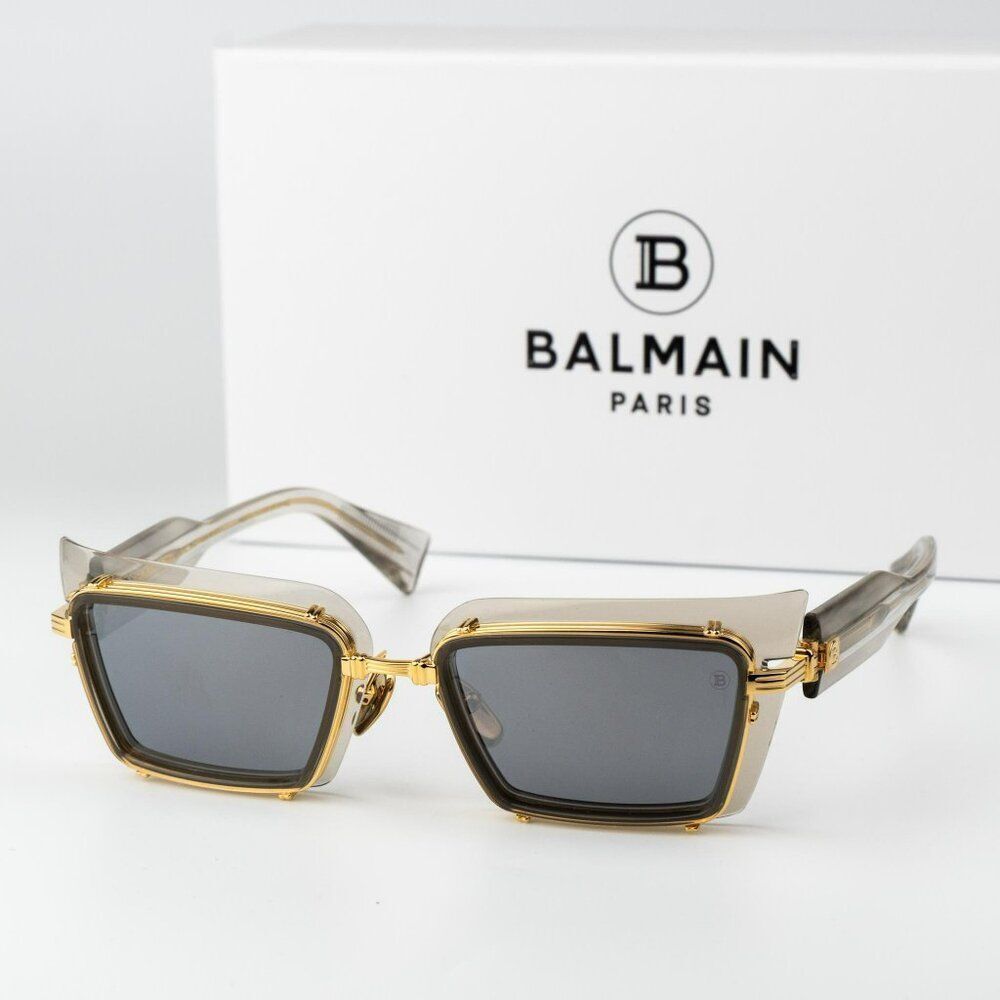 Balmain Women Sunglasses Titanium Grey Crystal Gold Rectangle ADMIRABLE BPS-130B
